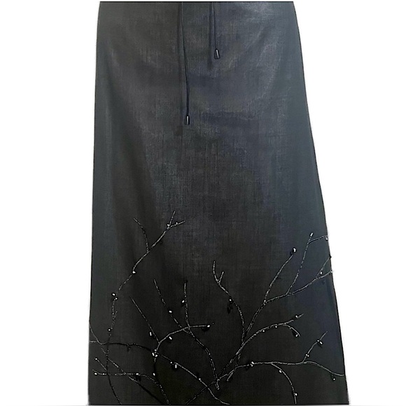 Vintage Dana Buchman Black Beaded Embroidered A-line Maxi Skirt - Picture 3 of 11